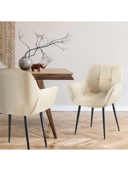 Roseville fluwelen eetkamerstoel, crème