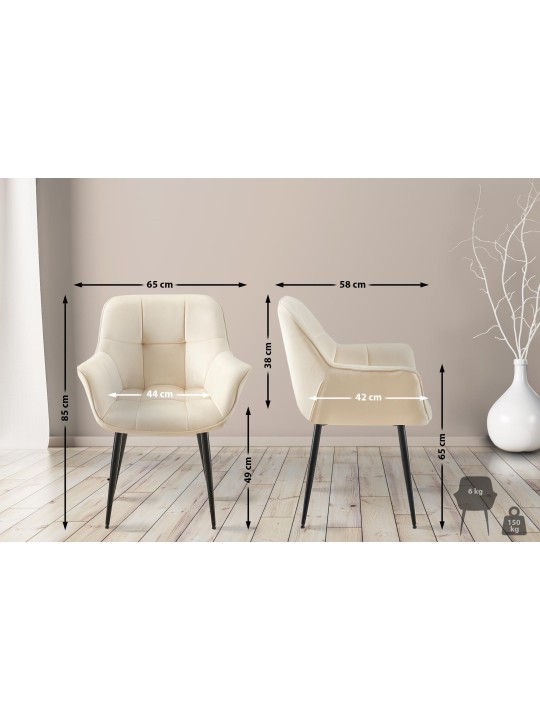 Roseville fluwelen eetkamerstoel, crème