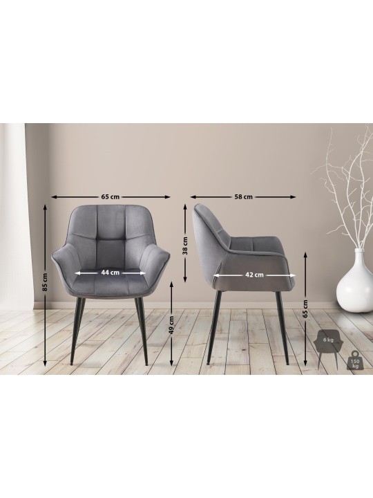 Roseville fluwelen eetkamerstoel, donkergrijs