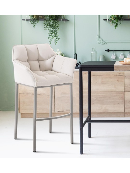 Barkruk Damaso E stof met 4-poots frame, wit