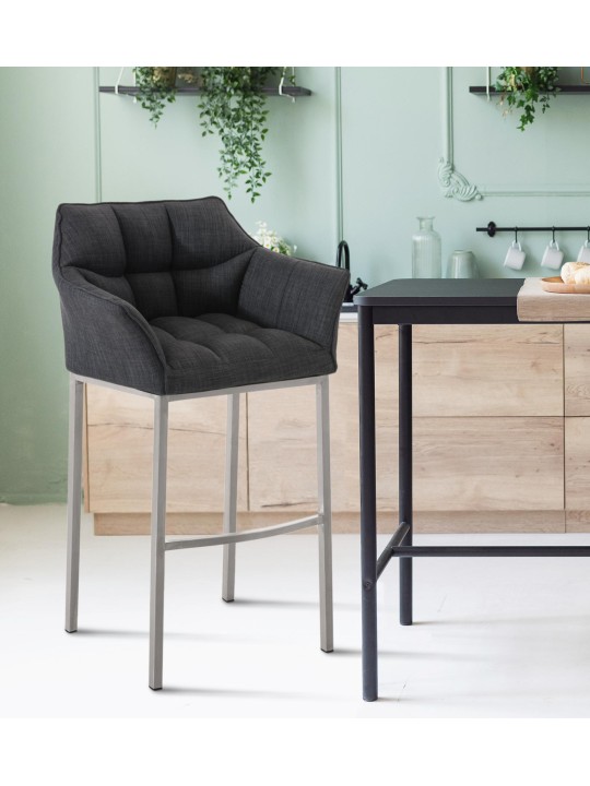 Barkruk Damaso E stof met 4-poots frame, donkergrijs