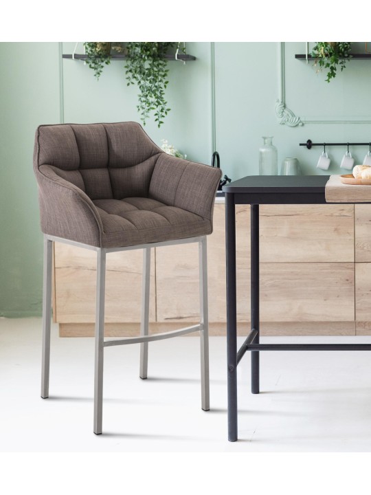 Barkruk Damaso E stof met 4-poots frame, grijs