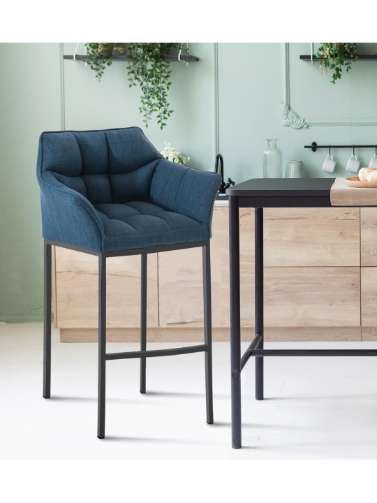 Barkruk Damaso B stof met 4-poots frame, blauw