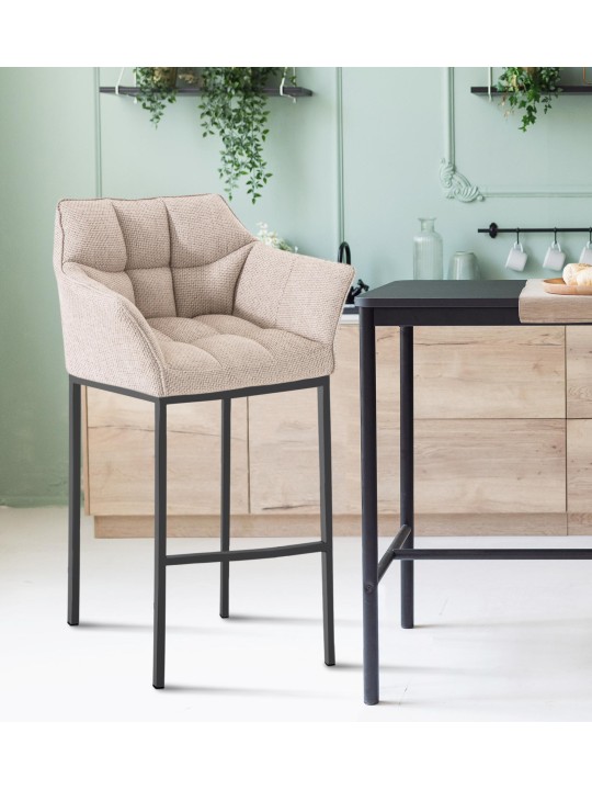 Barkruk Damaso B stof met 4-poots frame, ivoor