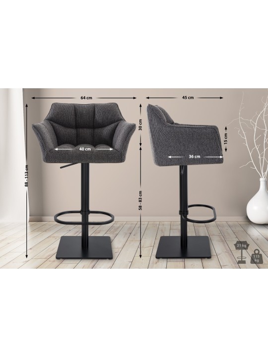 Barkruk Damaso B stof, titaniumgrijs