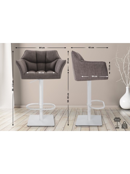 Barkruk Damaso W stof, grijs