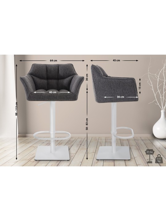 Barkruk Damaso W stof, titaniumgrijs