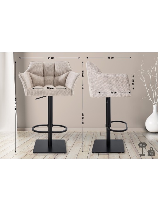 Set van 2 barkrukken Damaso stof, ivoor Set van 2 barkrukken Damaso stof, ivoor