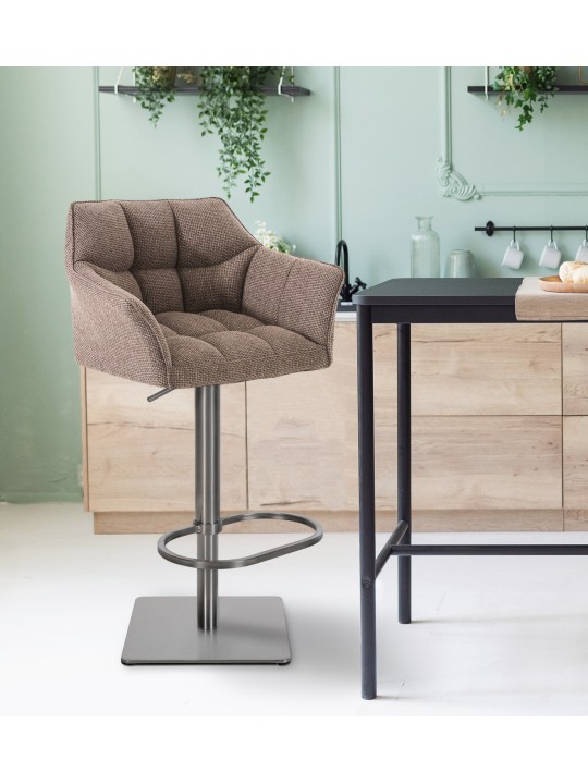 Set van 2 barkrukken Damaso stof roestvrij staal, terrabruin