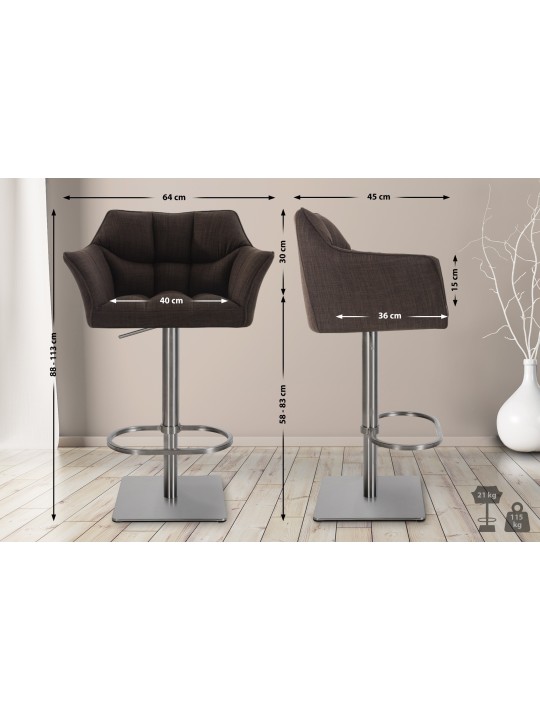 Set van 2 barkrukken Damaso stof roestvrij staal, bruin Set van 2 barkrukken Damaso stof roestvrij staal, bruin