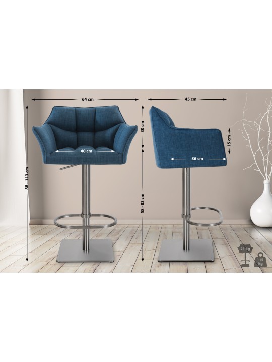 Set van 2 barkrukken Damaso stof roestvrij staal, blauw