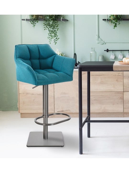 Set van 2 barkrukken Damaso stof roestvrij staal, turquoise