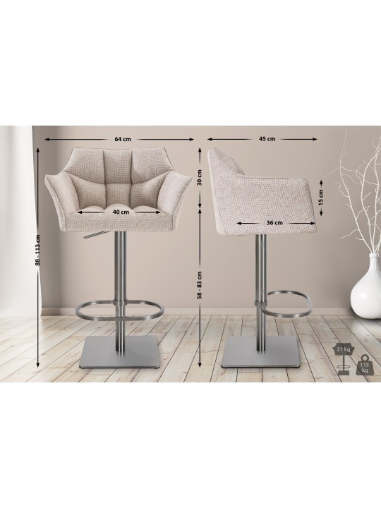 Set van 2 barkrukken Damaso stof roestvrij staal, ivoor Set van 2 barkrukken Damaso stof roestvrij staal, ivoor