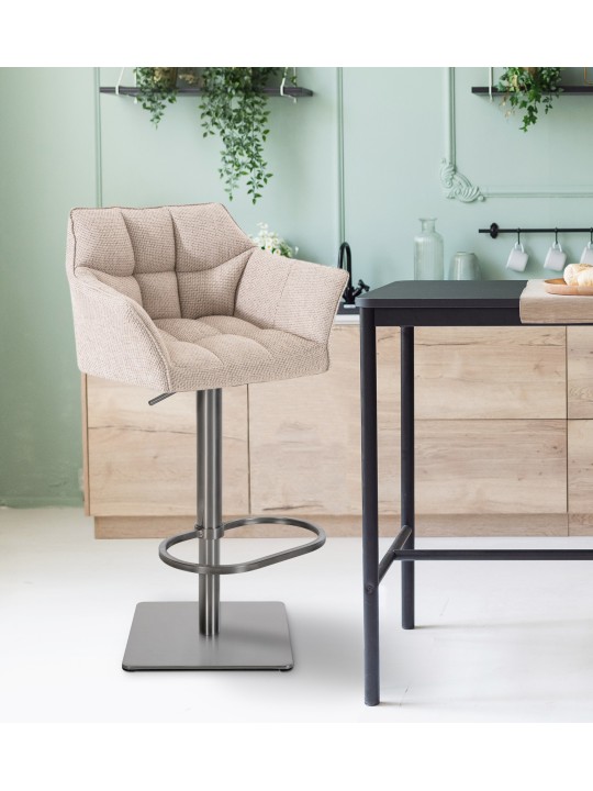 Set van 2 barkrukken Damaso stof roestvrij staal, ivoor Set van 2 barkrukken Damaso stof roestvrij staal, ivoor