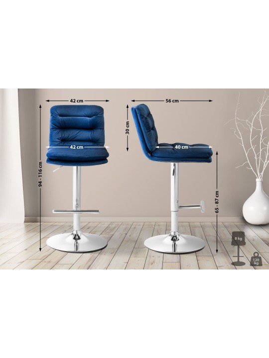 Barkruk Damar fluweel chroom, blauw