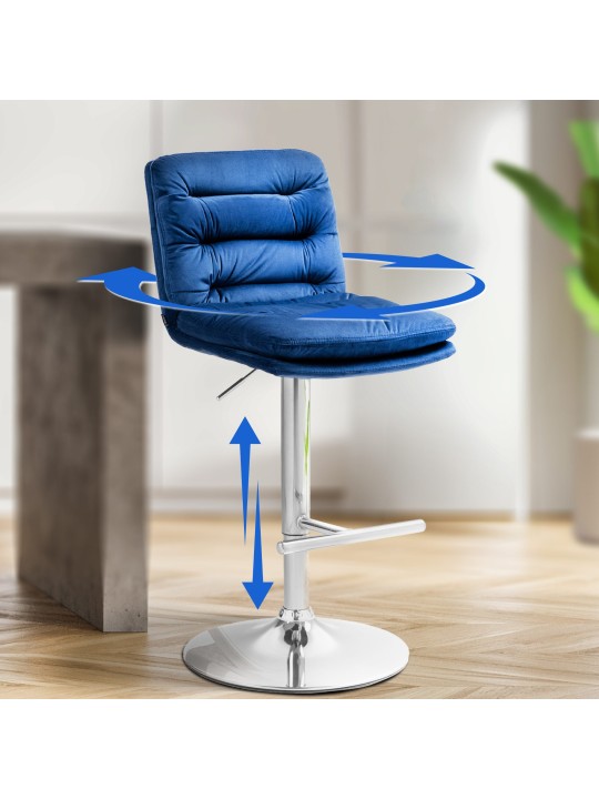 Barkruk Damar fluweel chroom, blauw