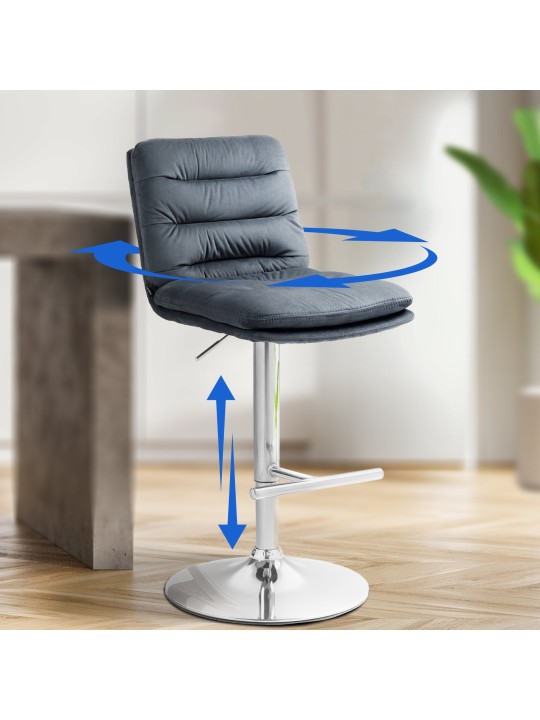 Barkruk Damar fluweel chroom, donkergrijs