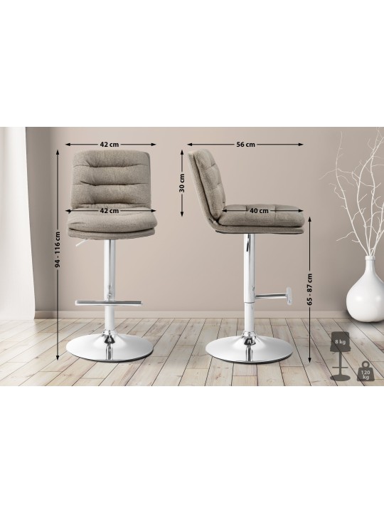 Barkruk Damar stof chroom, taupe Barkruk Damar stof chroom, taupe