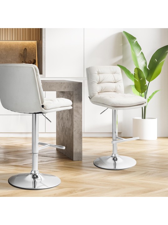 Set van 2 barkrukken Damar fluweel chroom, crème