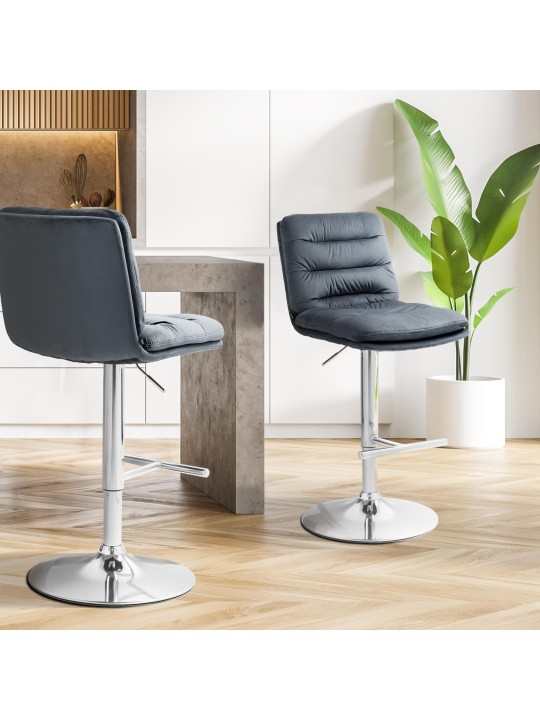 Set van 2 barkrukken Damar fluweel chroom, donkergrijs