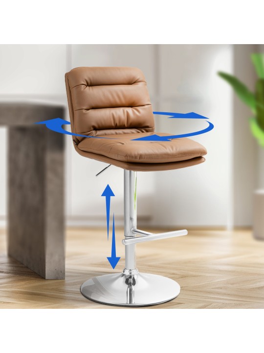 Set van 2 barkrukken Damar kunstleer chroom, lichtbruin