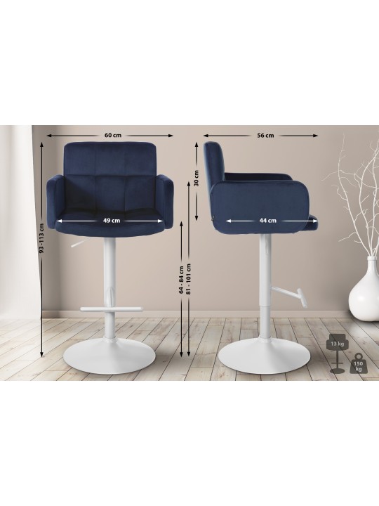 Barkruk Los Angeles fluweel, blauw