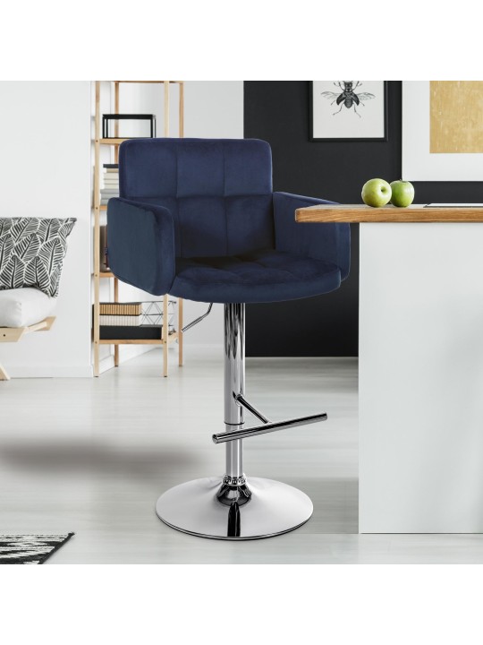 Barkruk Los Angeles Fluweel Chroom, blauw Barkruk Los Angeles Fluweel Chroom, blauw