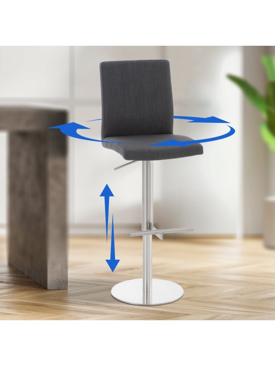 Barkruk Cadiz stof roestvrij staal, donkergrijs