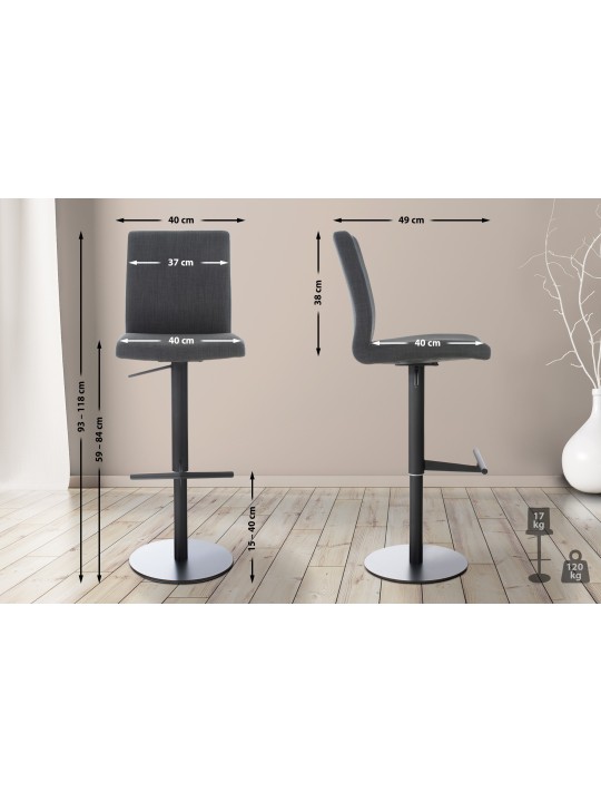 Barkruk Cadiz stof, donkergrijs