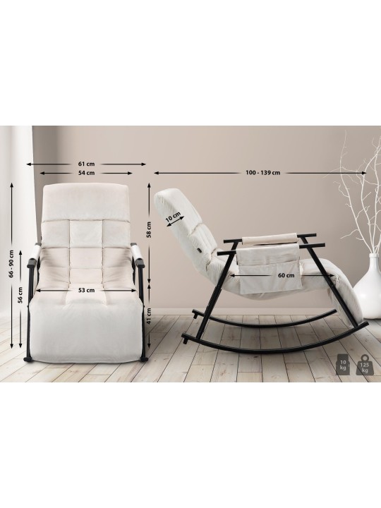 Schommelstoel Cathy fluweel, crème