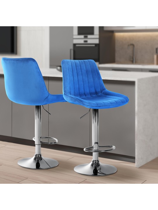 Barkruk Toni fluweel chroom, blauw