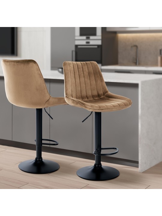 Set van 2 barkrukken Toni fluweel, bruin Set van 2 barkrukken Toni fluweel, bruin