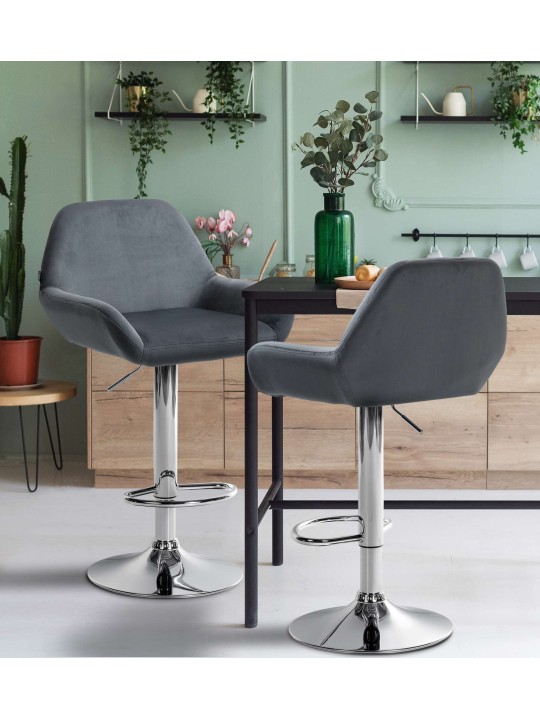 Barkruk Braga fluweel chroom, donkergrijs