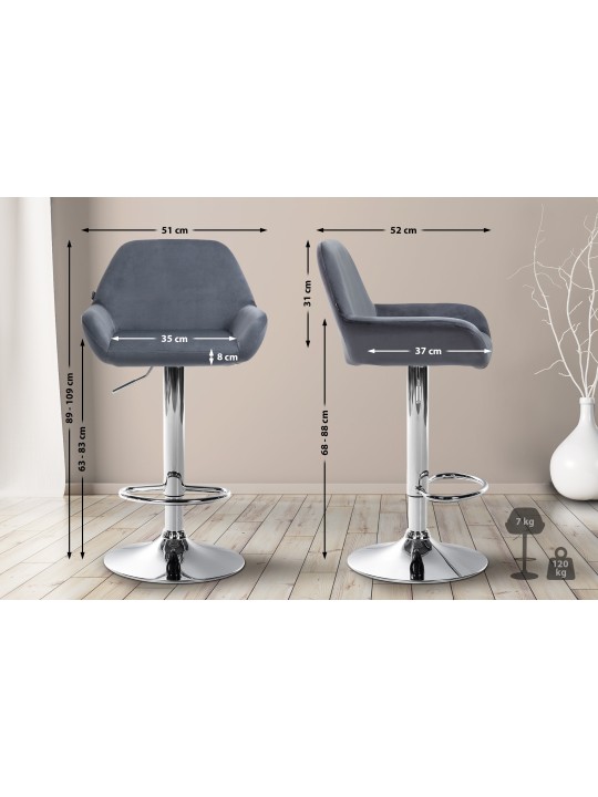 Barkruk Braga fluweel chroom, donkergrijs