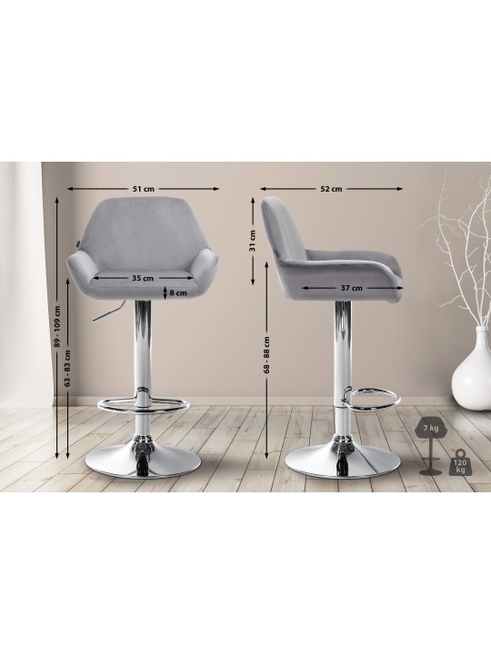 Barkruk Braga fluweel chroom, grijs