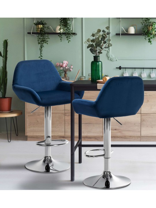 Set van 2 barkrukken Braga fluweel chroom, blauw Set van 2 barkrukken Braga fluweel chroom, blauw