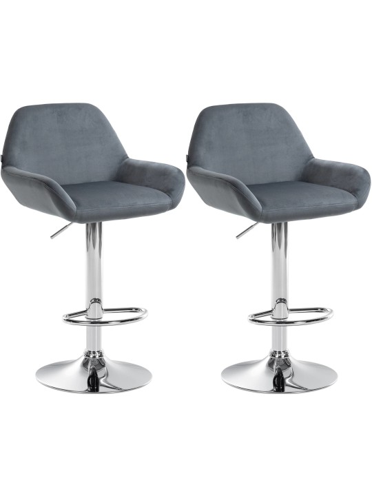 Set van 2 barkrukken Braga fluweel chroom, donkergrijs Set van 2 barkrukken Braga fluweel chroom, donkergrijs