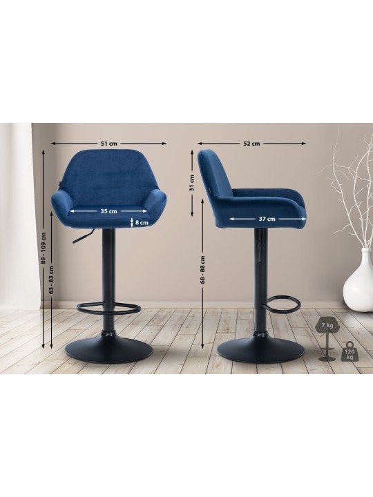 Set van 2 barkrukken Braga fluweel, blauw Set van 2 barkrukken Braga fluweel, blauw