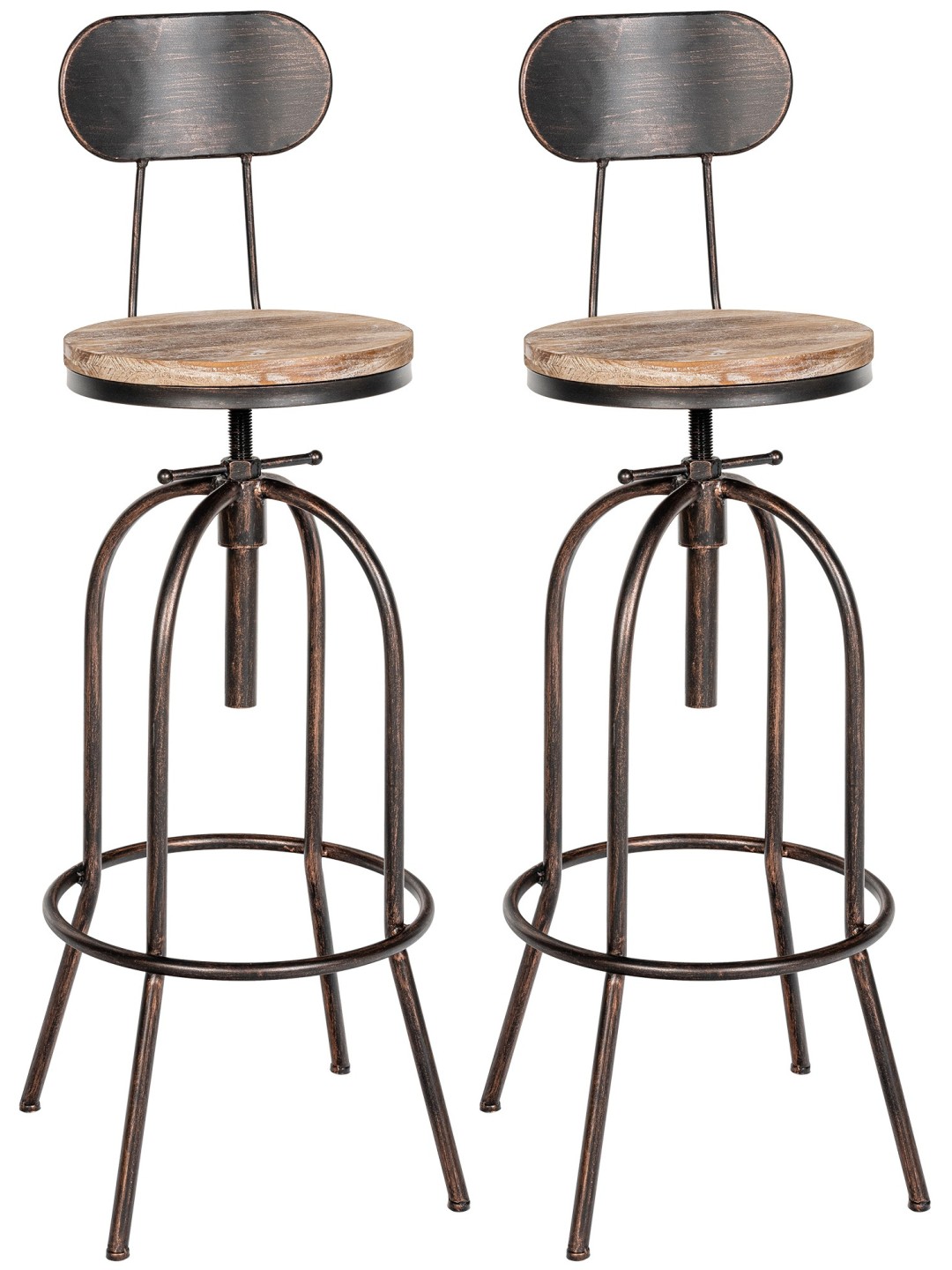 Set van 2 barkrukken Pino, hout, brons
