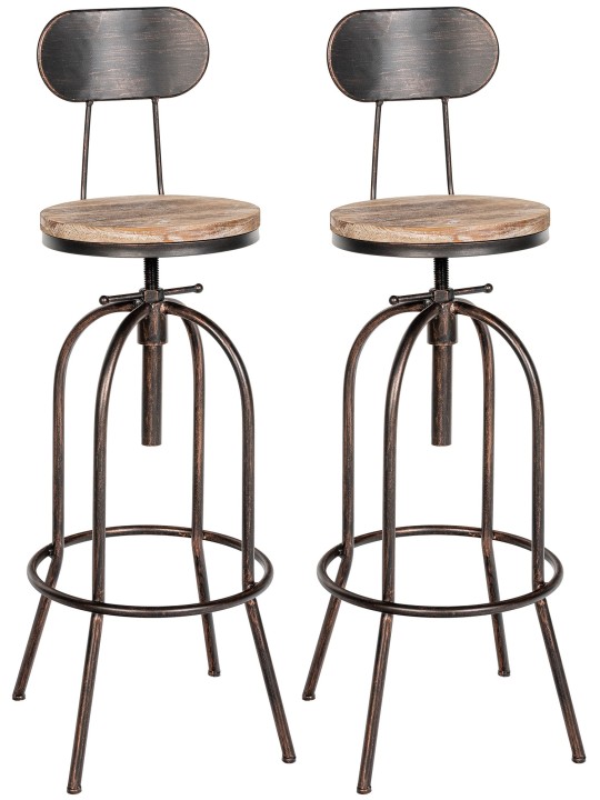 Set van 2 barkrukken Pino, hout, brons