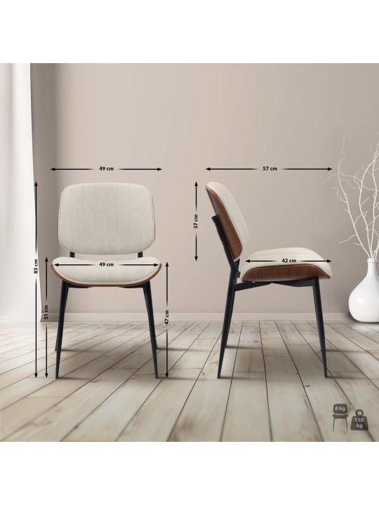 Bezoekersstoel Tiffin stof, walnoot/crème