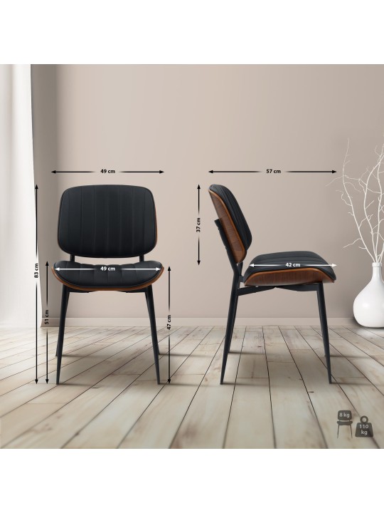 Bezoekersstoel Tiffin kunstleer, walnoot/zwart