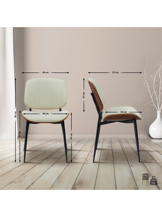 Bezoekersstoel Tiffin kunstleer, walnoot/crème