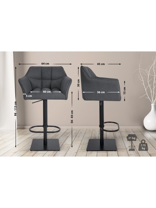 Barkruk Damaso B vilt, grijs