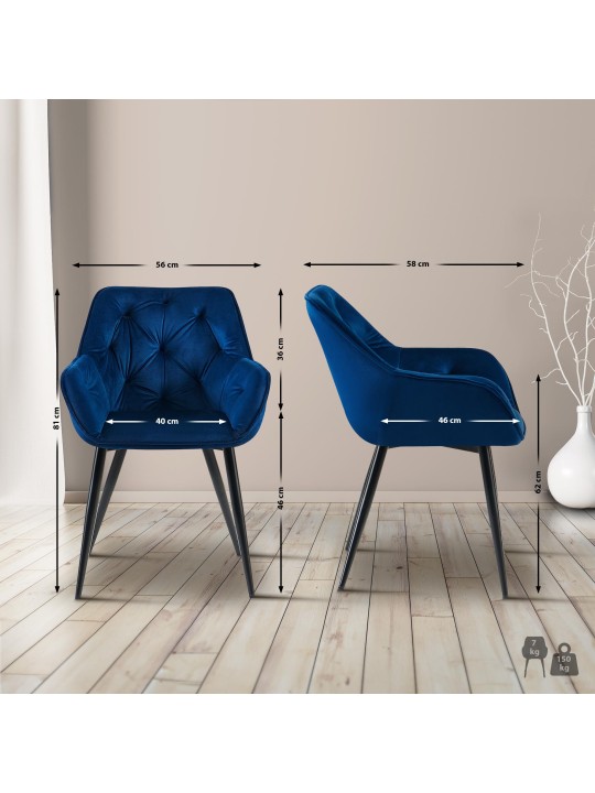 Set van 2 eetkamerstoelen Cassis, blauw