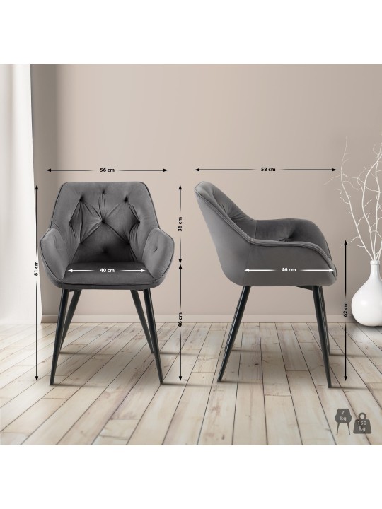 Set van 2 eetkamerstoelen Cassis, donkergrijs