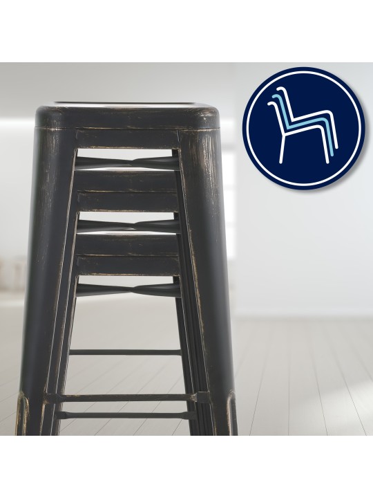 Set van 4 Joshua barkrukken antiek, zwart-goud