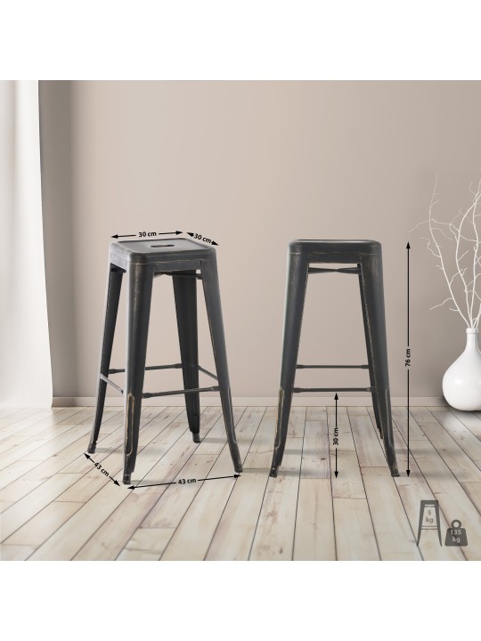 Set van 4 Joshua barkrukken antiek, zwart-goud