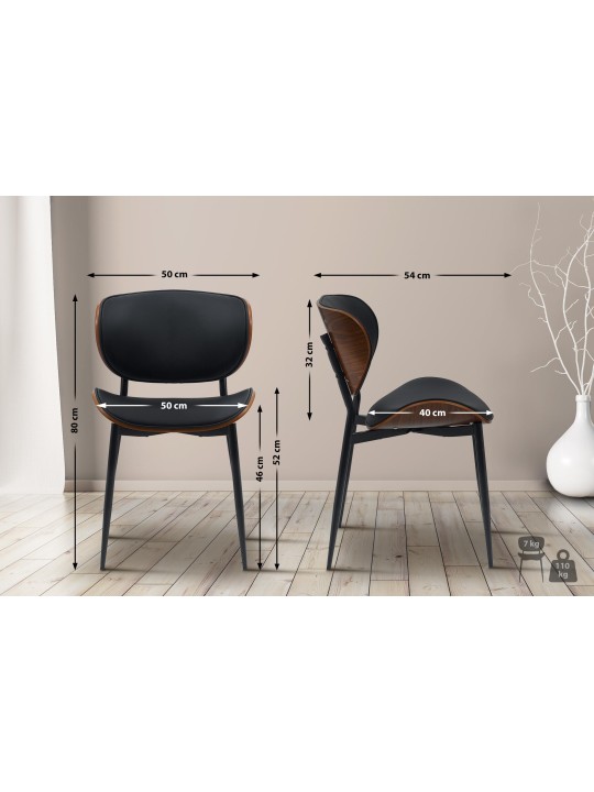 Bezoekersstoel Enid kunstleer, walnoot/zwart