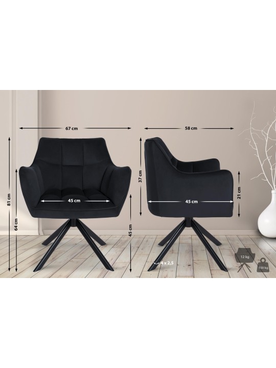 Schommel fluwelen eetkamerstoel, zwart